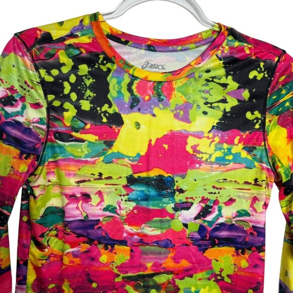 Asics Womens Long Sleeve Running Shirt Size Small Multicolor Abstract Print Top - Picture 2 of 6